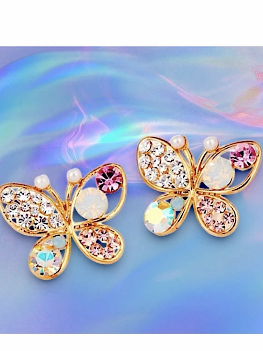Gold Stud Crystal Earrings Butterfly NWT